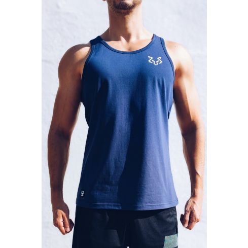 Standard Cut Mens Plain Navy Gym Vest Stringer