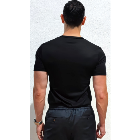 Linen Men's Muscle Fit Short Sleeve Black Henley Shirt