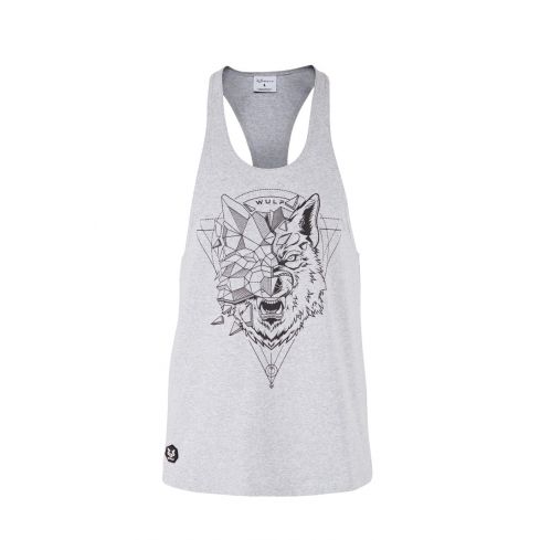 Racerback Mens Wolf 2 Print Grey Gym Vest Stringer