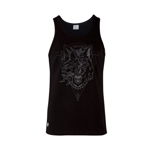 Standard Cut Mens Wolf 2 Print Black Gym Vest Stringer