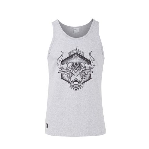 Standard Cut Mens Bull Print Grey Gym Vest Stringer