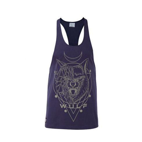 Racerback Mens Wolf 1 Print Navy Gym Vest Stringer