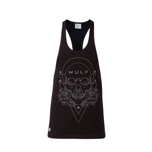 Racerback Mens Skull Print Black Gym Vest Stringer