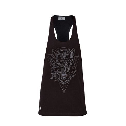 Racerback Mens Wolf 2 Print Black Gym Vest Stringer