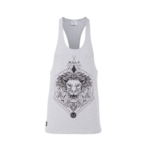 Racerback Mens Lion Print Grey Gym Vest Stringer