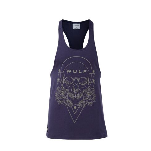 Racerback Mens Skull Print Navy Gym Vest Stringer