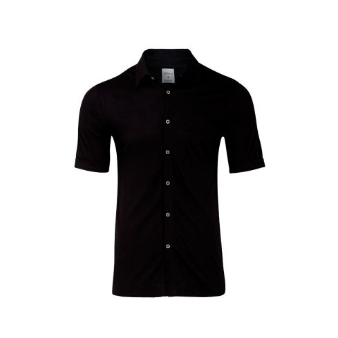 Linen Blend Mens Muscle Fit Short Sleeve Shirt In Black