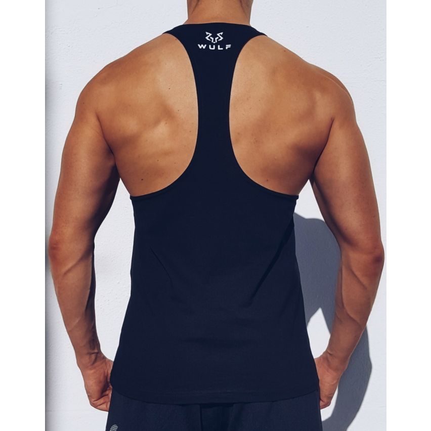 Racerback Mens Skull Print Black Gym Vest Stringer
