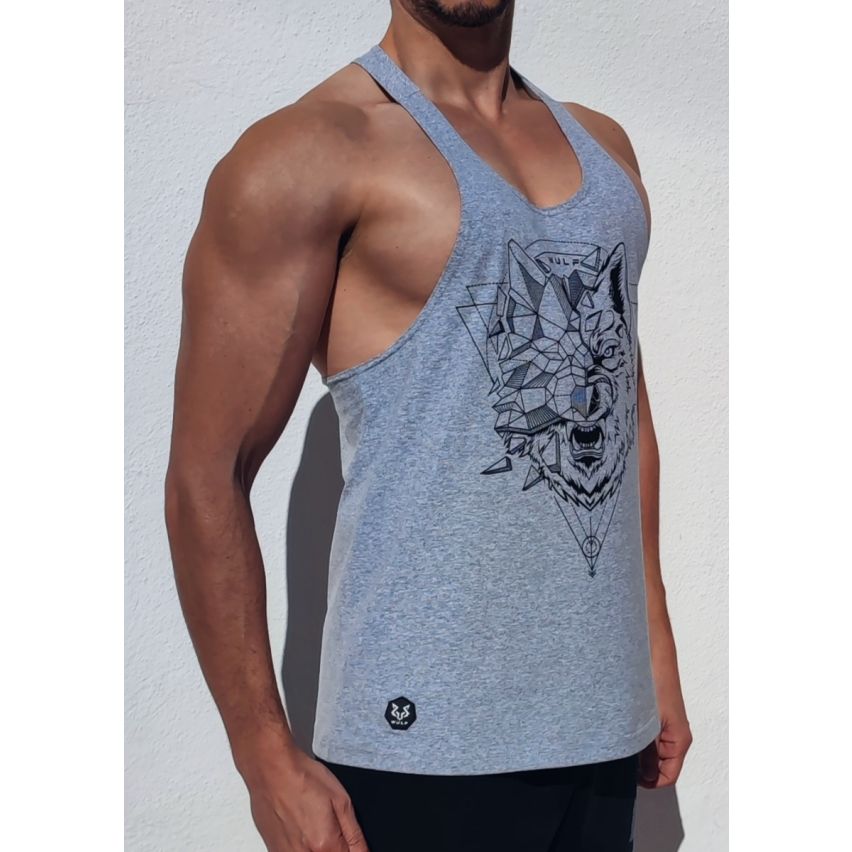 Canottiera Grigio Da Uomo Con Stampa Lupo 2 Racerback