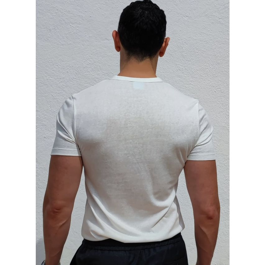 Linen Men's Muscle Fit Short Sleeve White Henley Shirt