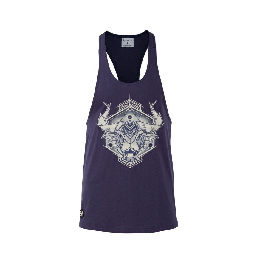 Racerback Mens Bull Print Navy Gym Vest Stringer