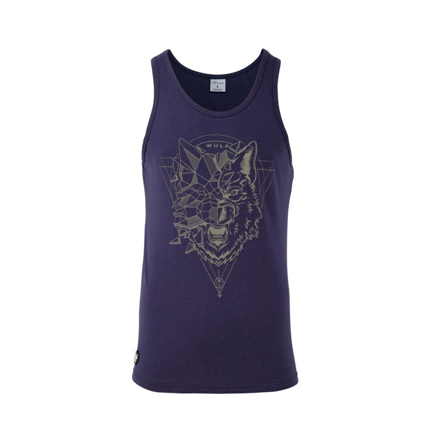 Standard Cut Mens Wolf 2 Print Navy Gym Vest Stringer