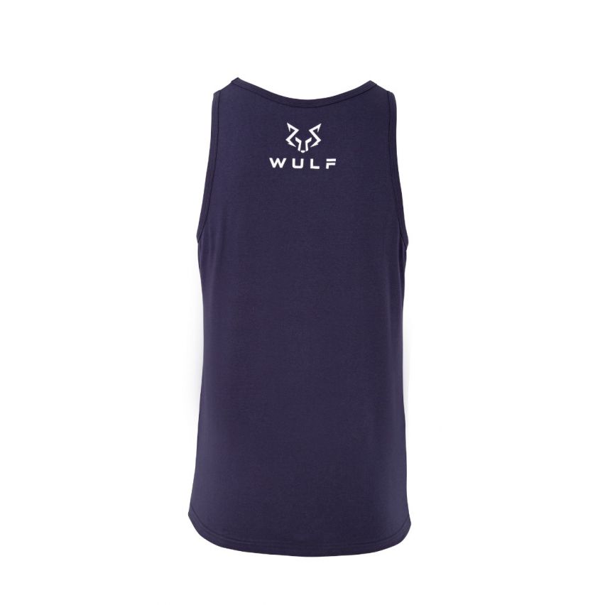 Standard Cut Mens Wolf 2 Print Navy Gym Vest Stringer