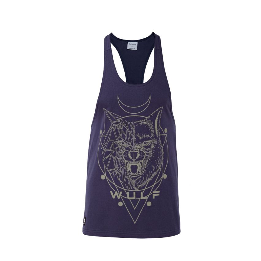 Racerback Mænds Wolf 1 Print Marineblå Træningstoppe