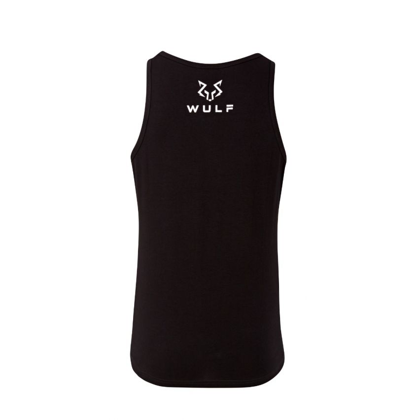 Standard Cut Mens Wolf 1 Print Black Gym Vest Stringer