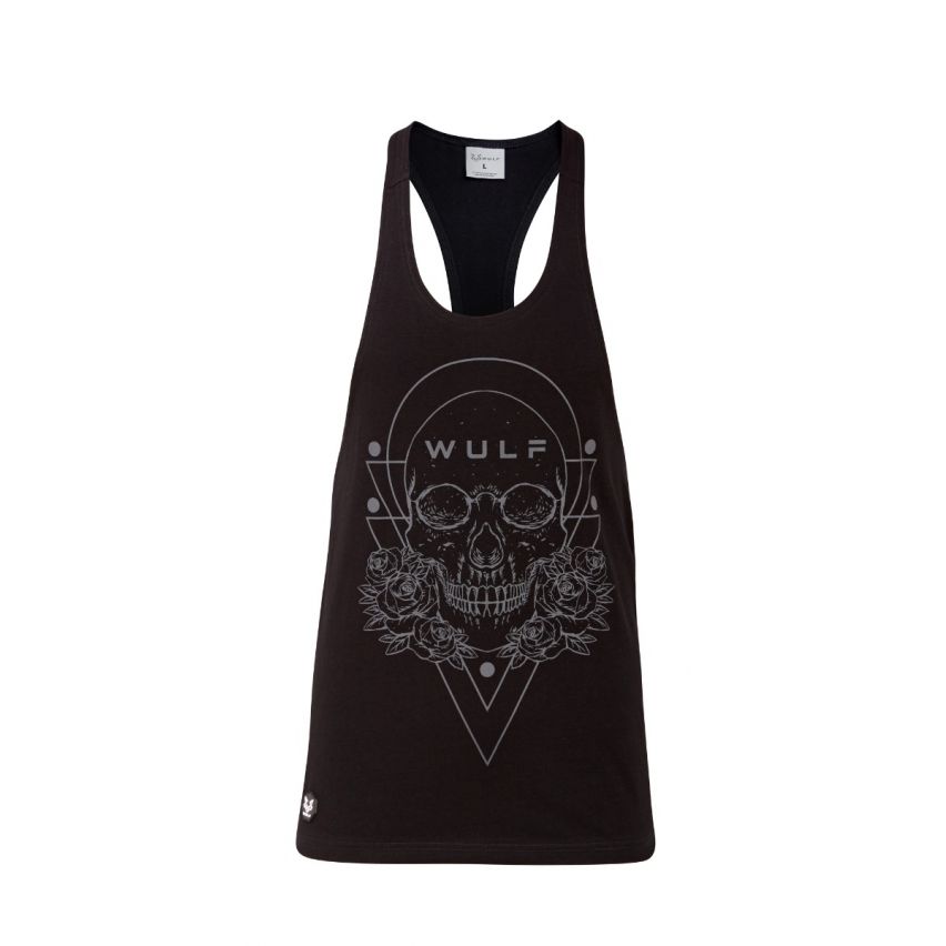 Racerback Mens Skull Print Black Gym Vest Stringer