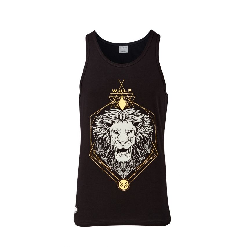 Standardskåret Sort Tanktop Med Løveprint Til Mænd