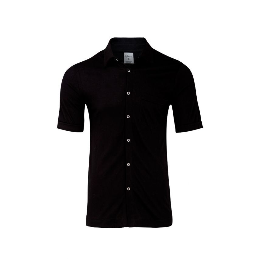 Linen Blend Mens Muscle Fit Short Sleeve Shirt In Black